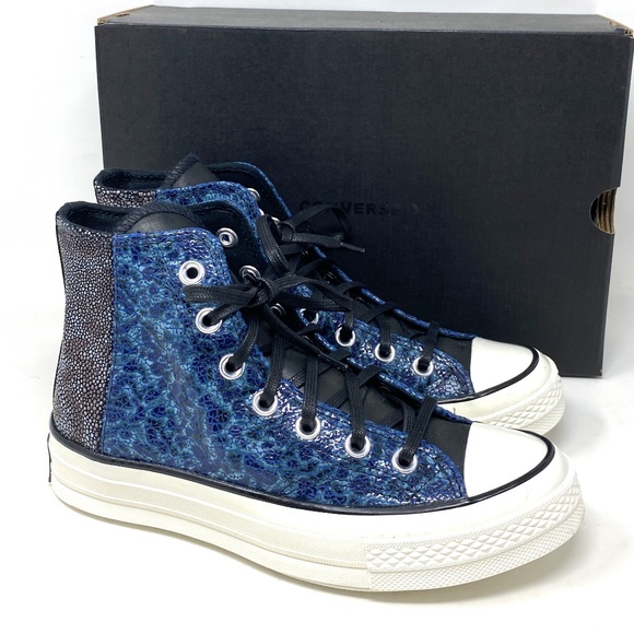 Converse Chuck 70 All Star High Top Men's Blue Canvas Leather Sneakers A01084C - Picture 3 of 10